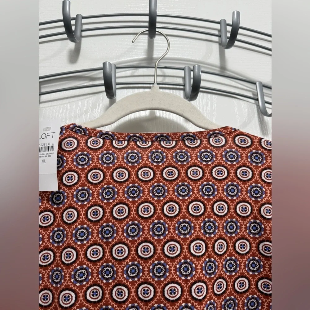 LOFT Ann Taylor Women's‎ SZ XL medallion Long puff Sleeve Blouse orange blue NWT